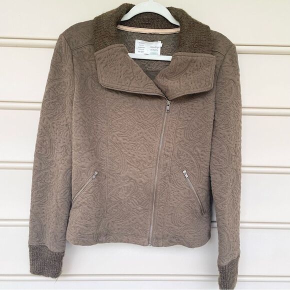 ANTHROPOLOGIE Saturday Sunday Bomber Zip Up Jacket Brown Quilted Medium - Picture 1 of 7